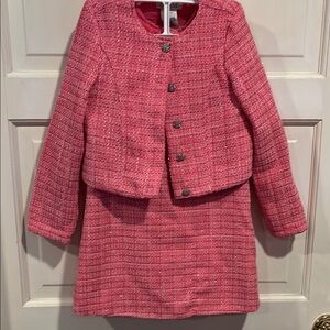 Chic Pink Tweed Skirt Suit Set